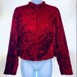 VTG Jones New Your Country Petite Red Velvet cropped jacket coat textured S M
